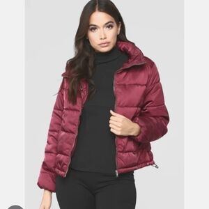 H&M Burgundy Satin Puffer Quilted Jacket Size 12